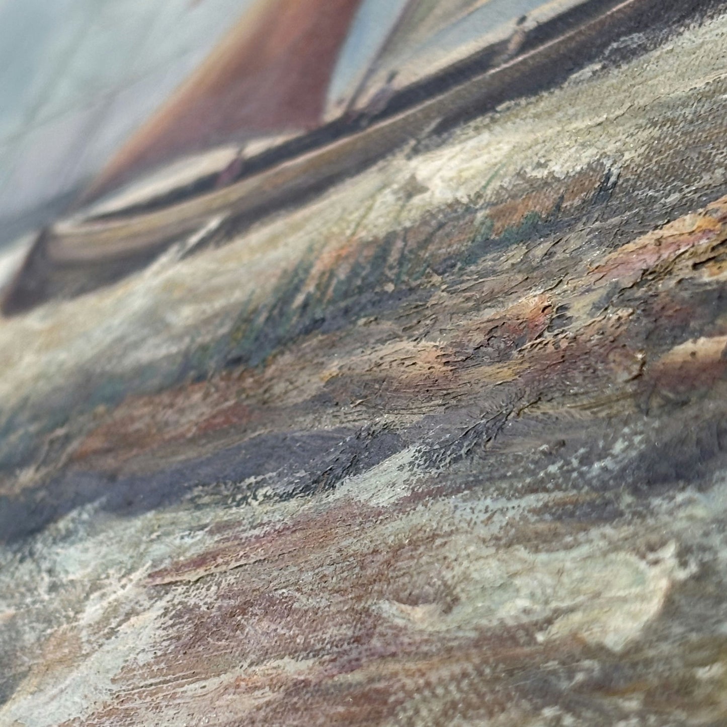 Remarkable Oil Painting Seascape "Sailing Vessels" Antique Medium Art