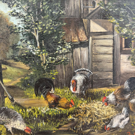 Original Animals Oil Painting "Barnyard Chickens" Timeless Art Holland Art Shop