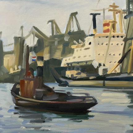 Vintage Harbor Scene Oil Painting "Stretched Canvas" Detailed Large Art Holland Art Shop