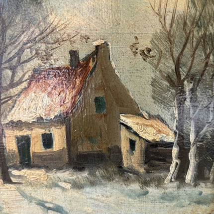 Traditional Winter Landscape Oil Painting "Snowy Cottage" Rustic Small Artwork Holland Art Shop