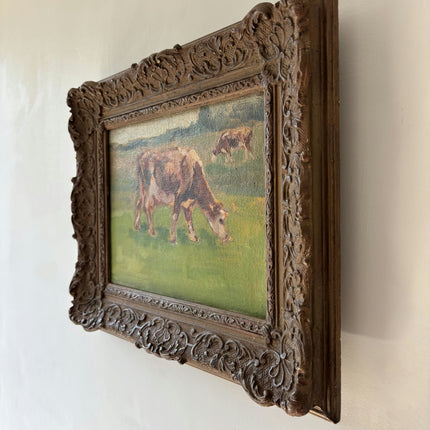 Traditional Animals Oil Painting "Grazing Cow" Vintage Small Art Holland Art Shop