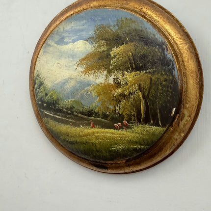 Authentic Landscape Oil Painting "Round Frame" Traditional Small Artwork Holland Art Shop