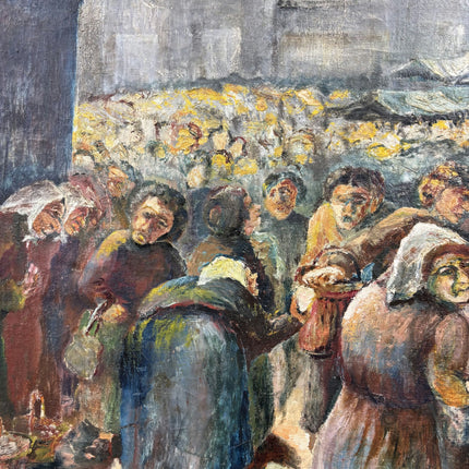 Handcrafted Figurative Oil Painting "Market Crowd" Authentic Large Artwork Holland Art Shop