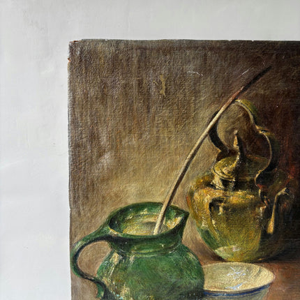 19th Century Antique Interior Oil Painting "Green Teapot" Art Holland Art Shop