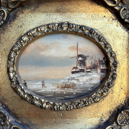 Vintage Winter Landscape Oil Painting "Gilded Frame" Classic Small Artwork Holland Art Shop