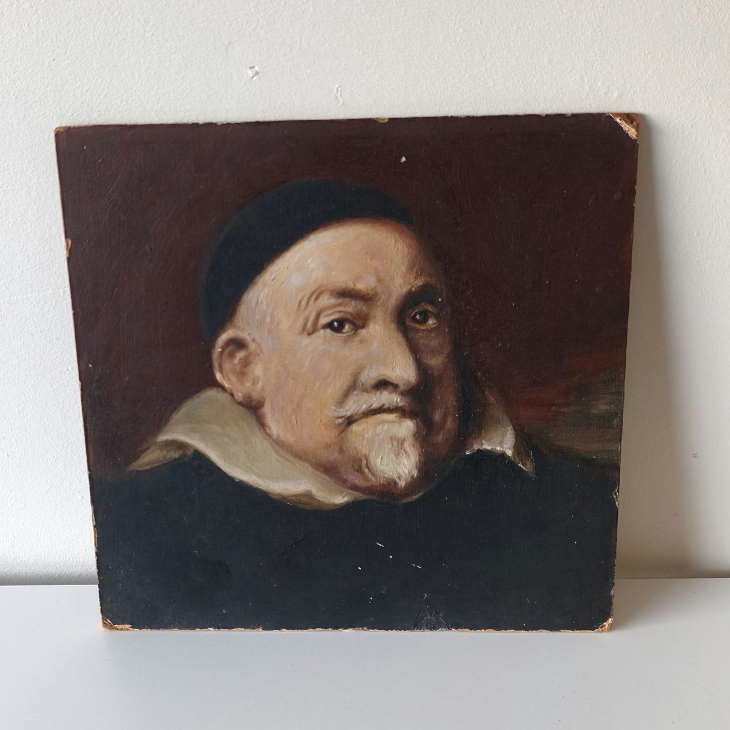 Vintage Man with Beard Mustache Red Warm Toned Oil Painting