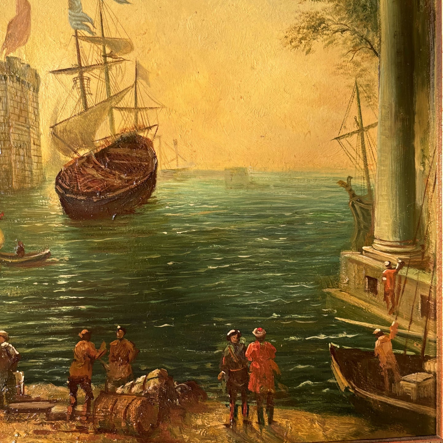 Fine Oil Painting Harbor Scene "Harbor Scene" Figurative French Artwork