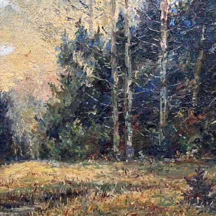 Elegant Landscape Oil Painting "Sunlit Trees" Vintage Art Holland Art Shop