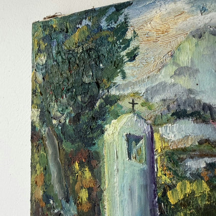 Vintage Landscape Oil Painting "White Shrine" Classic Small Art Holland Art Shop