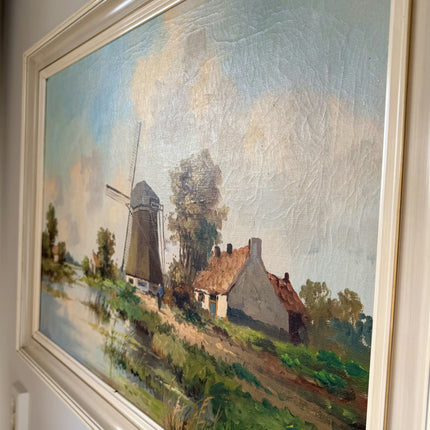 Figurative Oil Painting Landscape "Windmill Scene" Antique Large Art Holland Art Shop