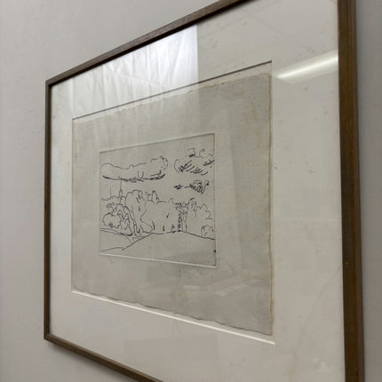 Original Landscape Etching "Framed Print" Rustic Art Holland Art Shop