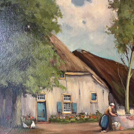 Detailed Farm Oil Painting "Thatched Cottage" Refined Artwork Holland Art Shop