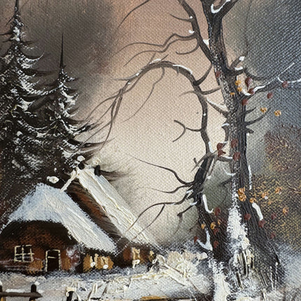 Detailed Winter Landscape Oil Painting "Snowy Cottage" Original Small Art Holland Art Shop