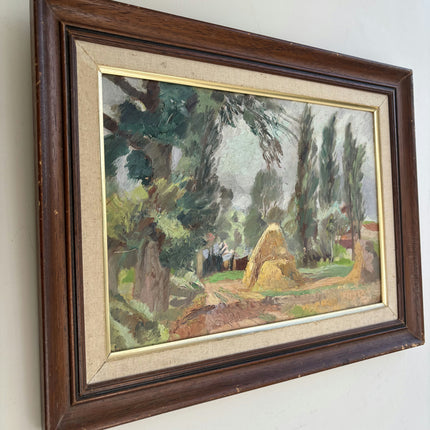 Timeless Landscape Oil Painting "Haystack Pair" Vintage Art Holland Art Shop