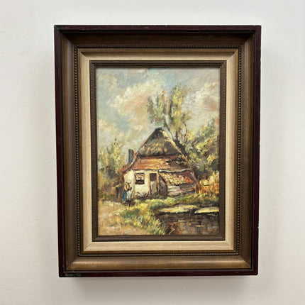 Handcrafted Landscape Oil Painting "Thatched Cottage" Vintage Art Holland Art Shop
