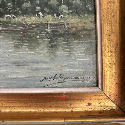 Authentic Landscape Oil Painting "River Boats" Elegant Small Art Holland Art Shop