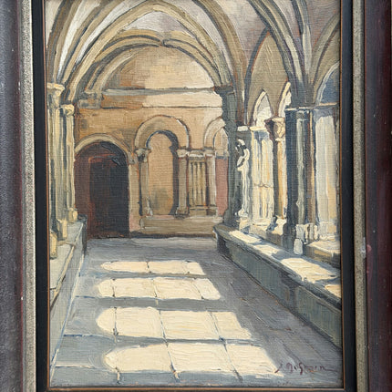 Jean Dohmen 1944 Church Interior Oil Painting "Arched Corridor" Artwork Holland Art Shop