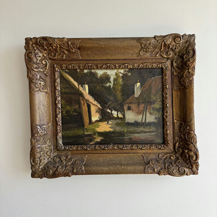 19th Century Antique Farm Oil Painting "Ornate Frame" Dutch Art Holland Art Shop