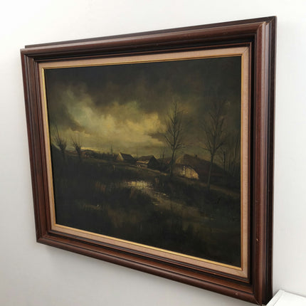 Expressive Interior Oil Painting "Rural Village" Vintage Large Artwork Holland Art Shop