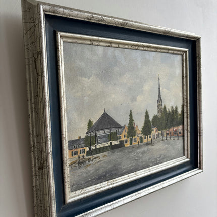 Handcrafted Cityscape Oil Painting "Town Bandstand" Authentic Small Artwork Holland Art Shop