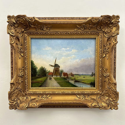 19th Century Antique Landscape Oil Painting "Gilded Frame" Dutch Artwork Holland Art Shop