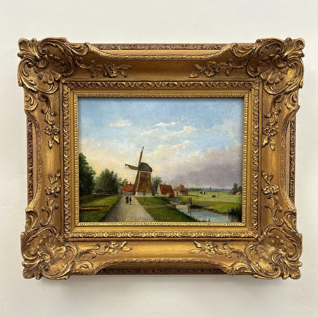 19th Century Antique Landscape Oil Painting "Gilded Frame" Dutch Artwork Holland Art Shop