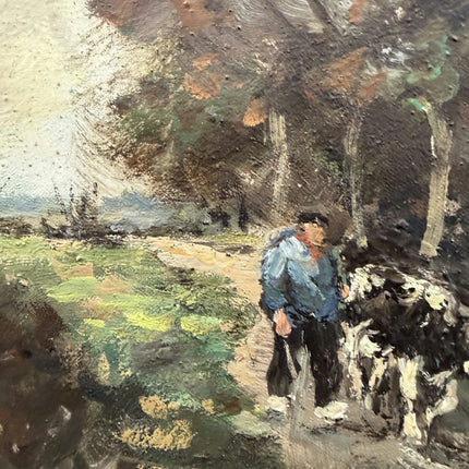 Vintage Landscape Oil Painting "Man With Cow" Elegant Art Holland Art Shop
