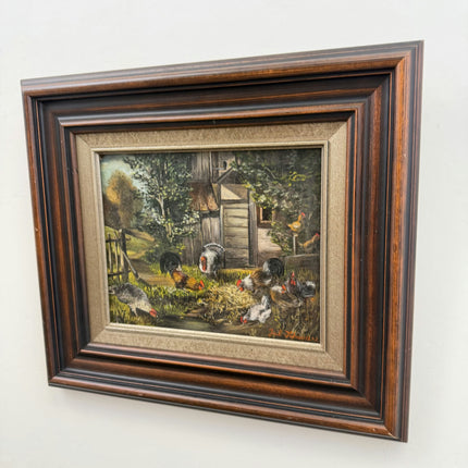 Original Animals Oil Painting "Barnyard Chickens" Timeless Art Holland Art Shop