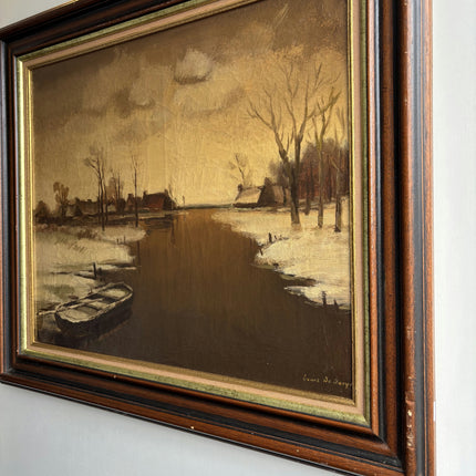 Refined Winter Landscape Oil Painting "Rowboats Calm" Classic Large Art Holland Art Shop