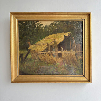 Refined Farm Oil Painting "Thatched Huts" Detailed Small Artwork Holland Art Shop