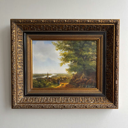 Detailed Landscape Oil Painting "Gilded Frame" Authentic Small Artwork Holland Art Shop