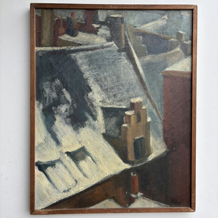 Vintage Cityscape Oil Painting "Snowy Roof" Authentic Artwork Holland Art Shop