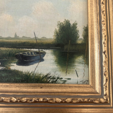 Classic Landscape Oil Painting "Rowboat Pair" Authentic Small Artwork Holland Art Shop