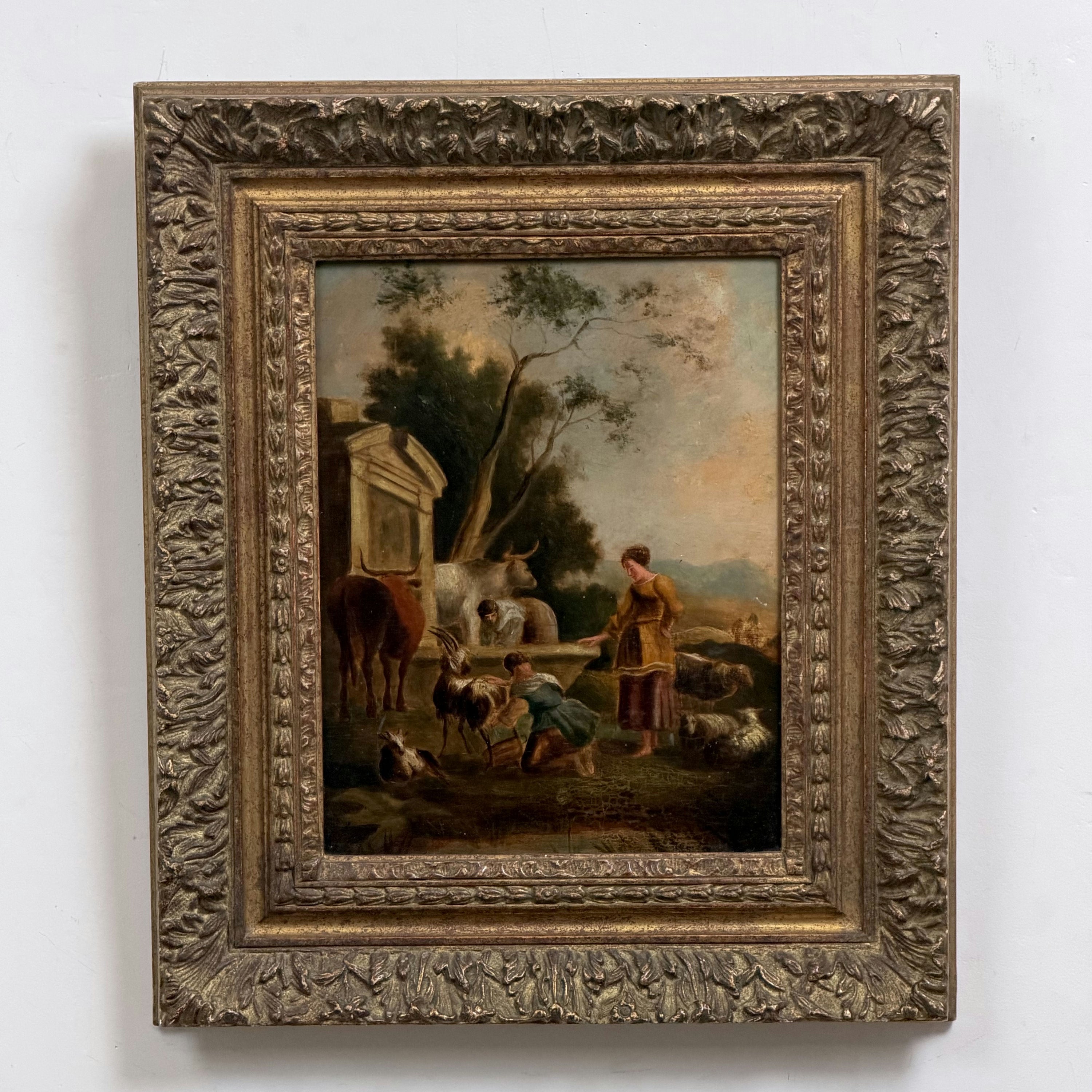 19th Century Antique Farm Oil Painting 