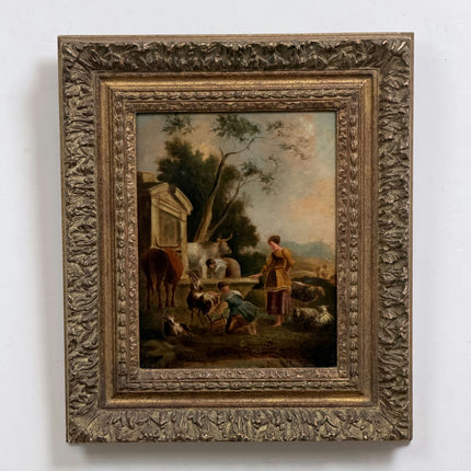 19th Century Antique Farm Oil Painting "Grazing Cows" Artwork Holland Art Shop