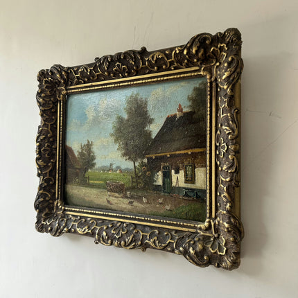 Handcrafted Farm Oil Painting "Thatched Cottage" Traditional Small Artwork Holland Art Shop