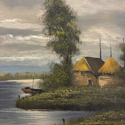 Detailed Landscape Oil Painting "Thatched Cottages" Classic Small Artwork Holland Art Shop