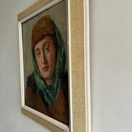 Classic Portrait Oil Painting "Woman Withscarf" Handcrafted Small Artwork Holland Art Shop