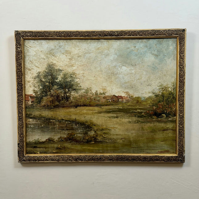 Traditional Landscape Oil Painting "Riverside Trees" Refined Large Artwork Holland Art Shop