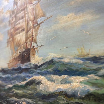 19th Century Antique Seascape Oil Painting "Sailing Ship" French Artwork Holland Art Shop