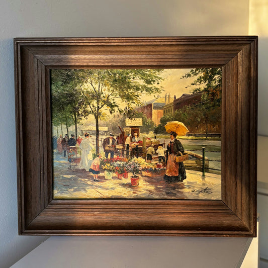 Intriguing Portrait Oil Painting "Flower Vendor" Refined Small Artwork