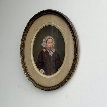 19th Century Antique Portrait Oil Painting "Man Holding Portraits" Small Art Holland Art Shop