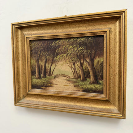 Elegant Landscape Oil Painting "Wooden Bridge" Refined Small Art Holland Art Shop