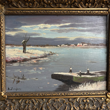 Expressive Winter Landscape Oil Painting "Ornate Frame" Refined Small Artwork Holland Art Shop