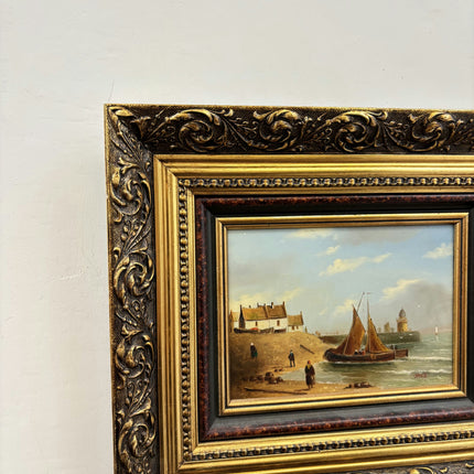 Expressive Seascape Oil Painting "Fishing Boat" Traditional Small Artwork Holland Art Shop