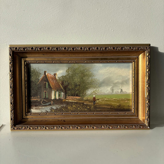 Refined Landscape Oil Painting "Farmhouse Landscape" Expressive Small Artwork