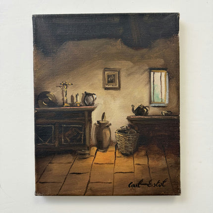 Elegant Interior Oil Painting "Wicker Basket" Authentic Small Art Holland Art Shop