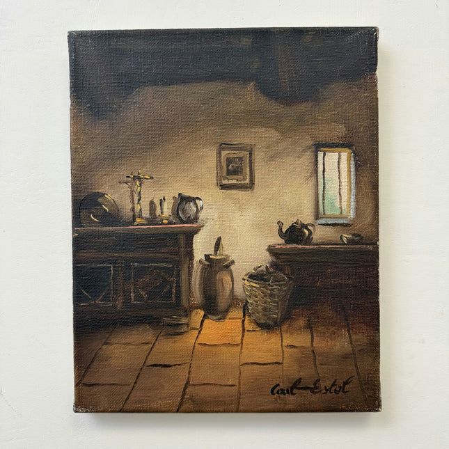 Elegant Interior Oil Painting "Wicker Basket" Authentic Small Art Holland Art Shop