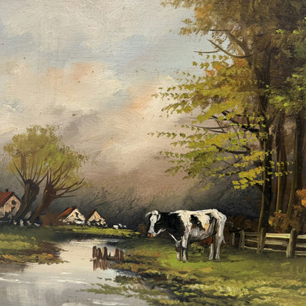 Original Landscape Oil Painting "Grazing Cow" Classic Small Art Holland Art Shop