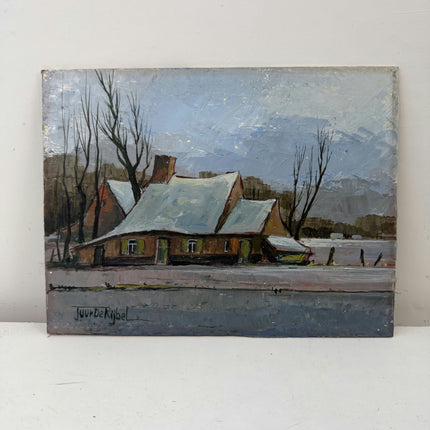 Handcrafted Winter Landscape Oil Painting "Snowy House" Refined Small Art Holland Art Shop